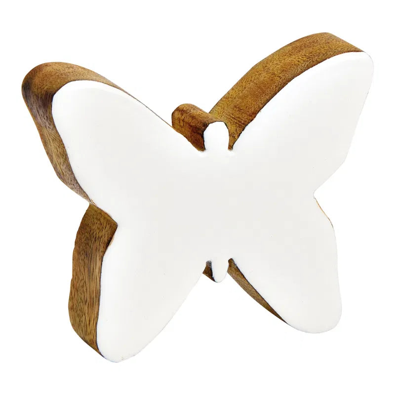 Mariposa pequeña de Madera de Mango con recubrimiento en cerámica – Blanca