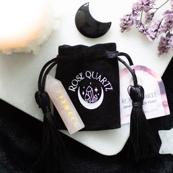 Punta de Cuarzo Rosa con Fase Lunar