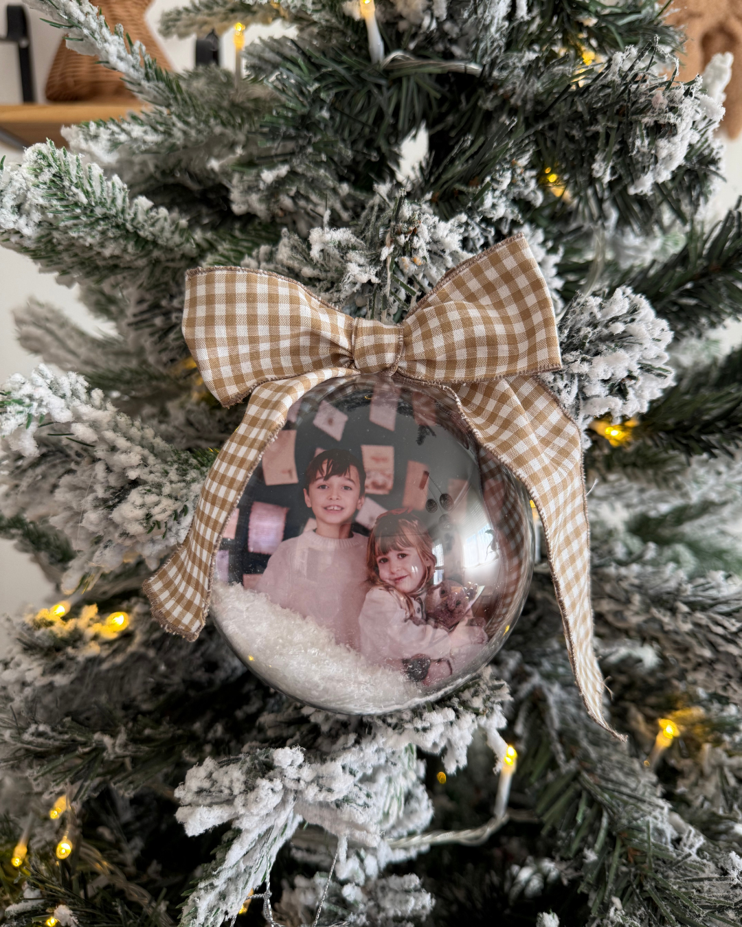 Bola de Navidad Personalizada con Foto - Lazo marrón