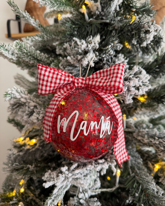 Bola de Navidad con Glitter y Nombre Personalizado - Roja