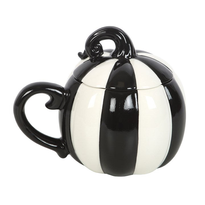 Taza con tapa de calabaza a rayas blancas y negras