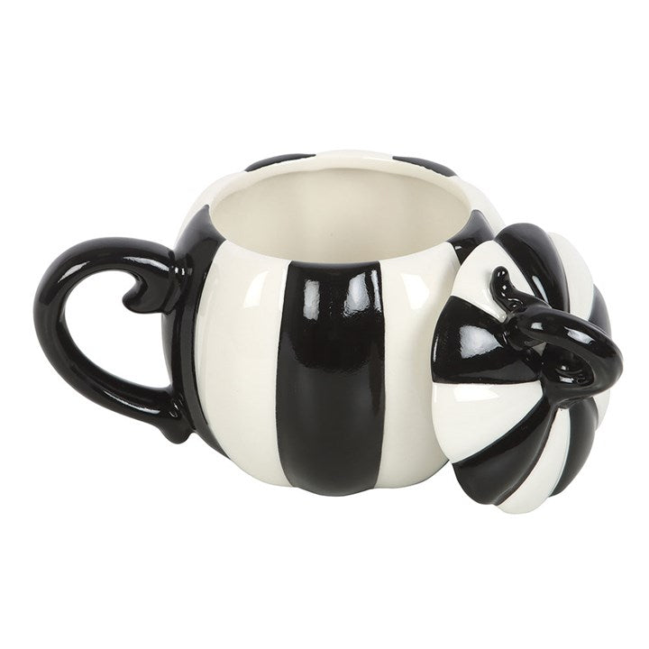 Taza con tapa de calabaza a rayas blancas y negras