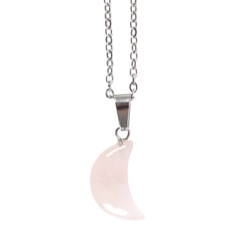 Collar de luna de cristal de cuarzo rosa en tarjeta de felicitación